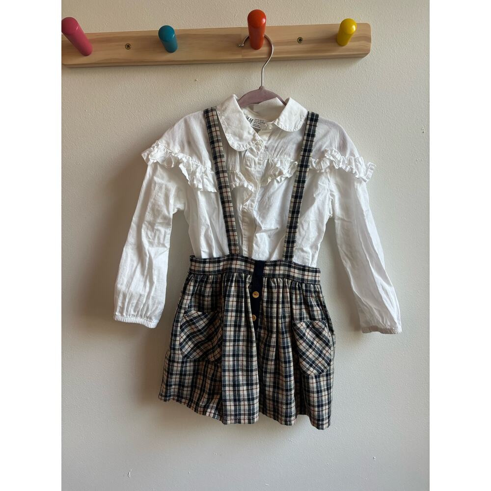 Zara Outfit Blouse & Pleas Overall Skirt 3-4 T
